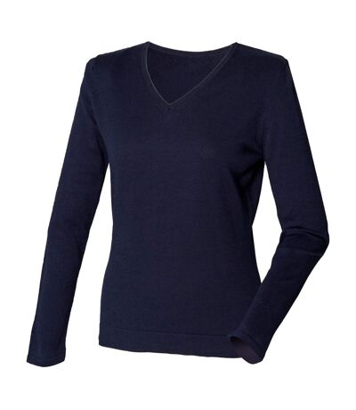 Henbury Womens/Ladies 12 Gauge Fine Knit V-Neck Jumper / Sweatshirt (Navy) - UTRW660