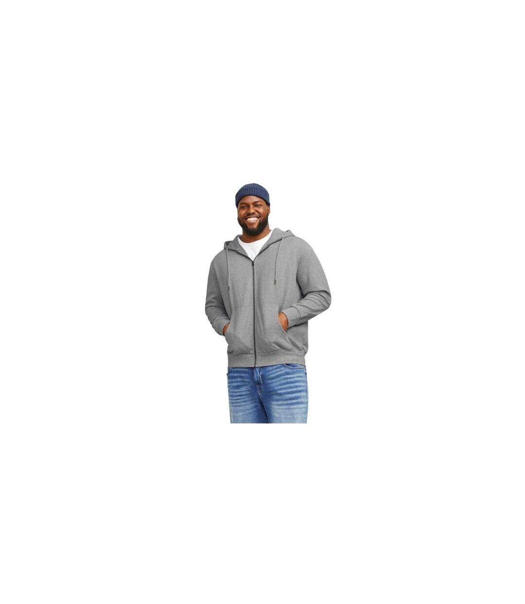 Mens Big & Tall Full Zip Hoodie Grey Melange Jack And Jones-1