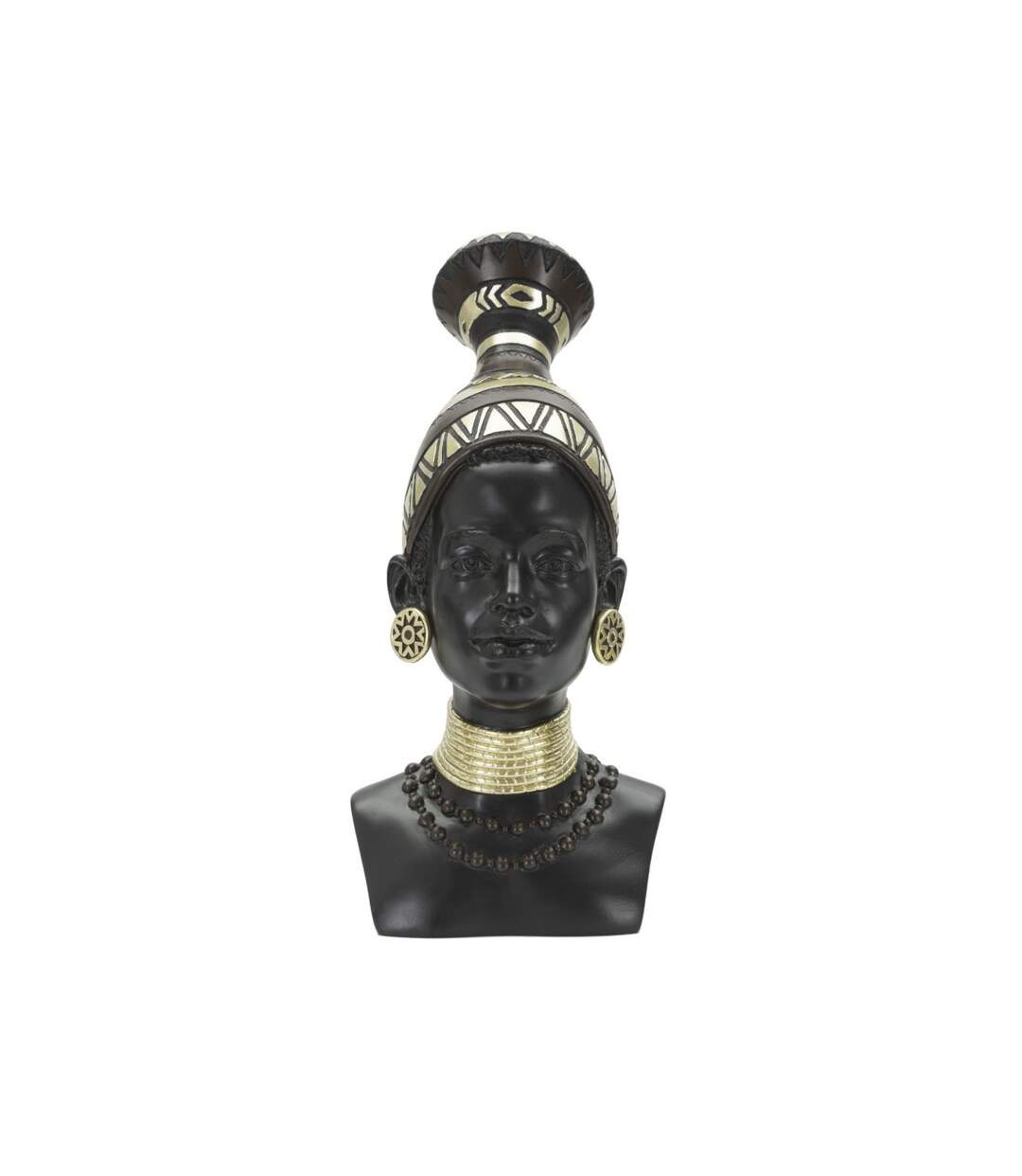 Statuette Tête Femme Tribu Massai 38cm Noir-1