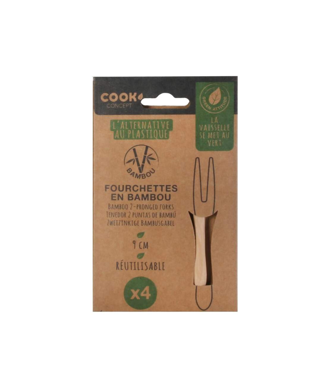 Lot de 4 Fourchettes 2 Dents Eco 9cm Naturel-3