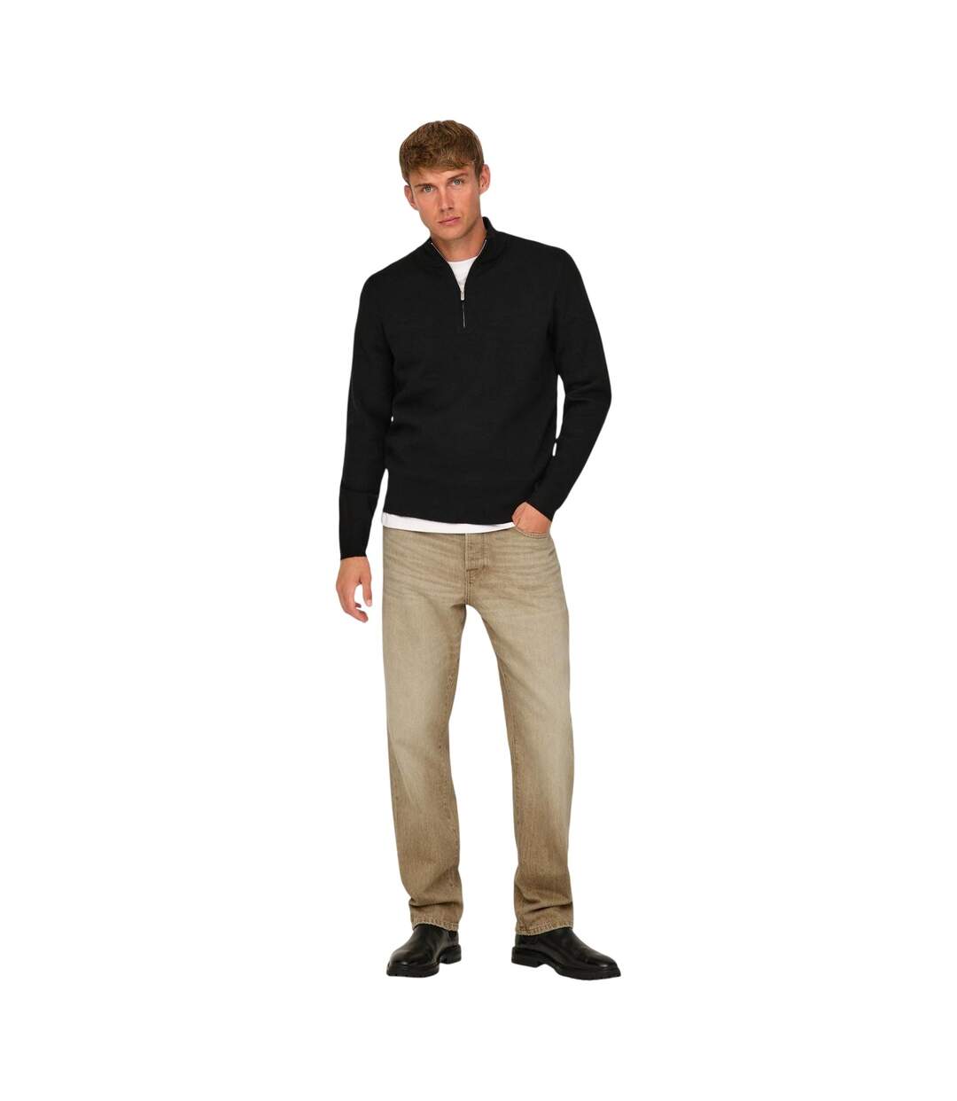 Mens Denim 5 Pockets Relaxed Fit Jeans Beige Only-1