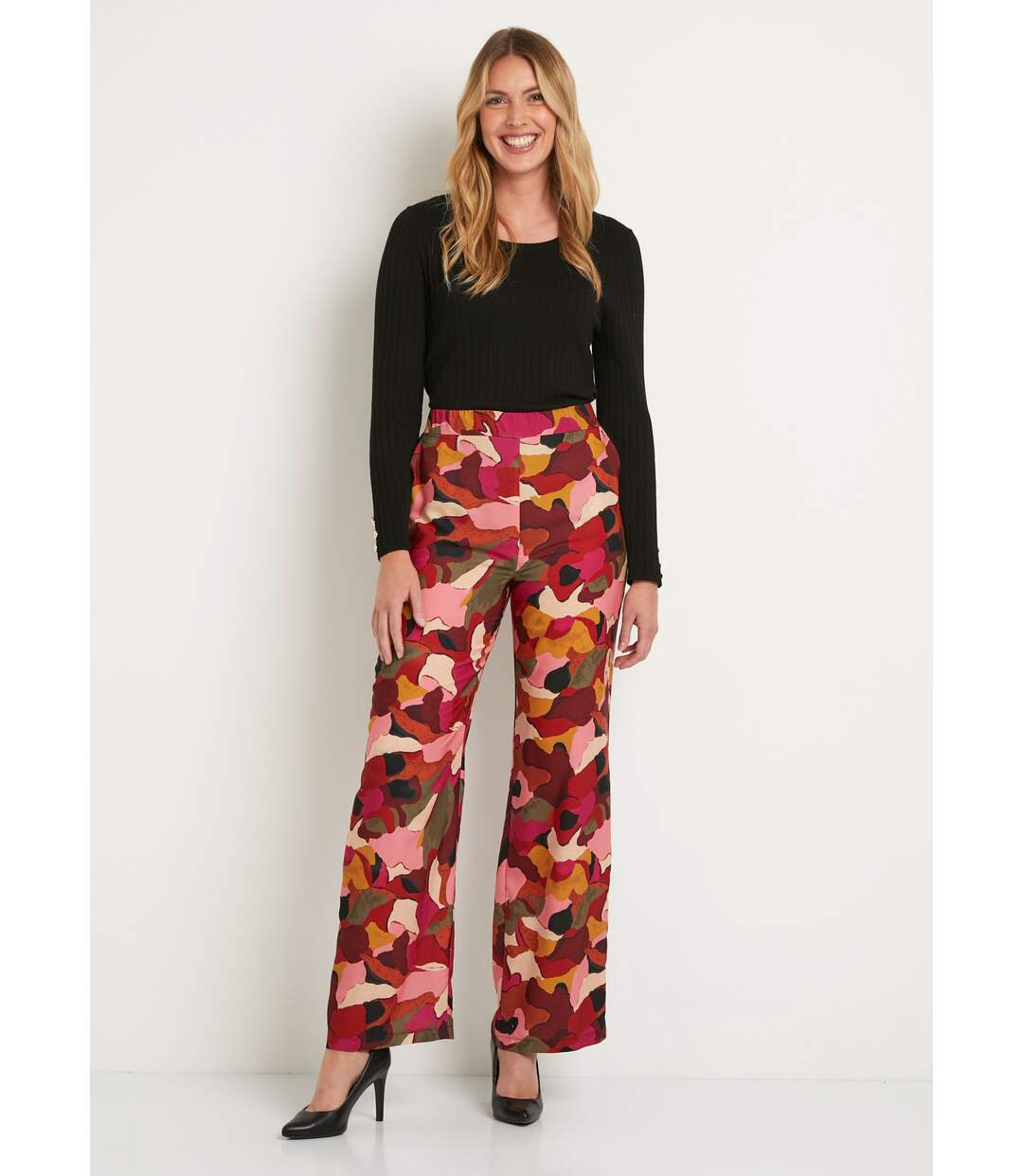Pantalon large taille semi élastiquée imprimé-4