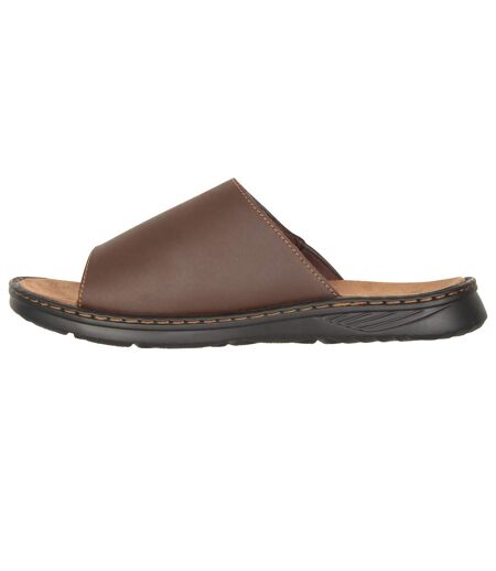 Mens comfort leather slip-on sandals brown Mountain Warehouse