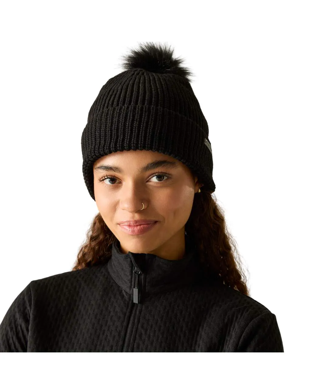 Bonnet À Revers Et Pompon Duveteux Glitz Femme Noir Dare 2B-1