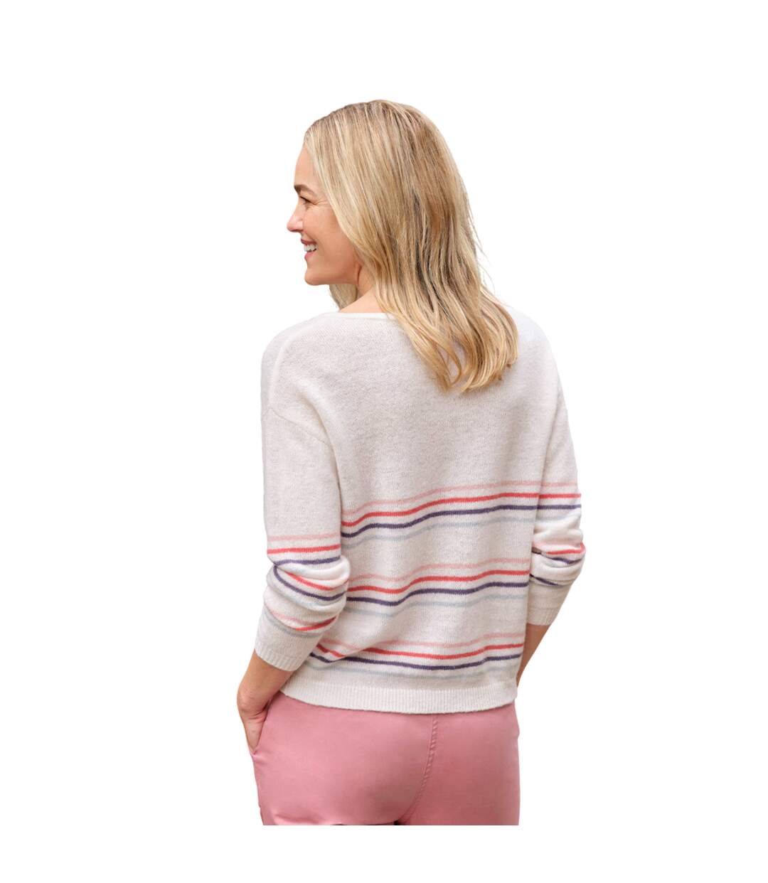 Womens/ladies Striped Lightweight Jumper Cream WoolOvers-2