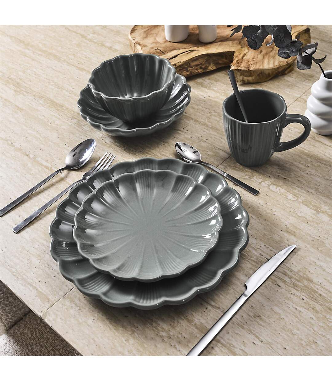 Lot de 6 Assiettes Plates Calista 26cm Gris-4