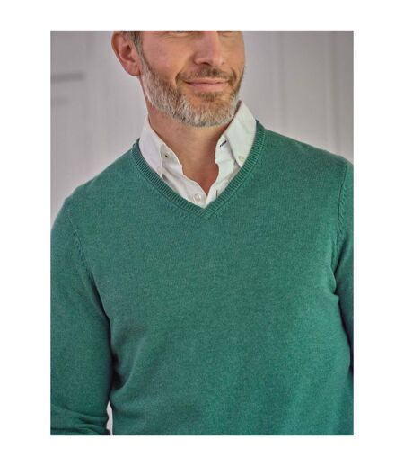 Mens Cashmere V Neck Jumper Dark Mint Marl WoolOvers
