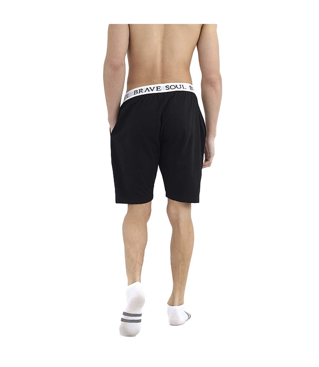 Brave Soul Mens Logo Waistband Jersey Lounge Shorts (Black)