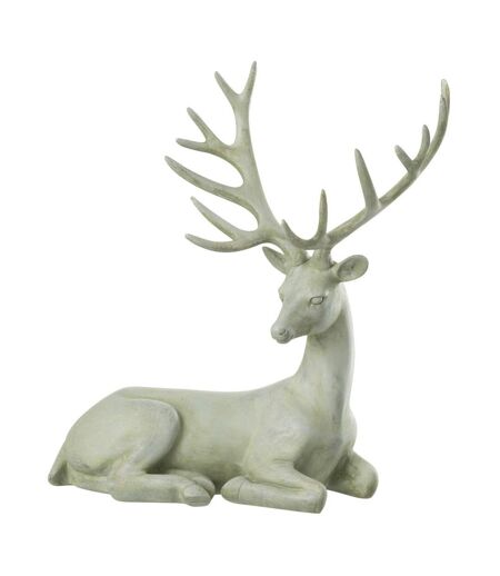 Statuette Cerf Déco Couché 29cm Bleu Gris