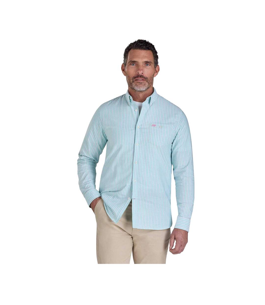 Chemise Manches Longues Motif/style Rayé Stanford Homme Vert Raging Bull-2