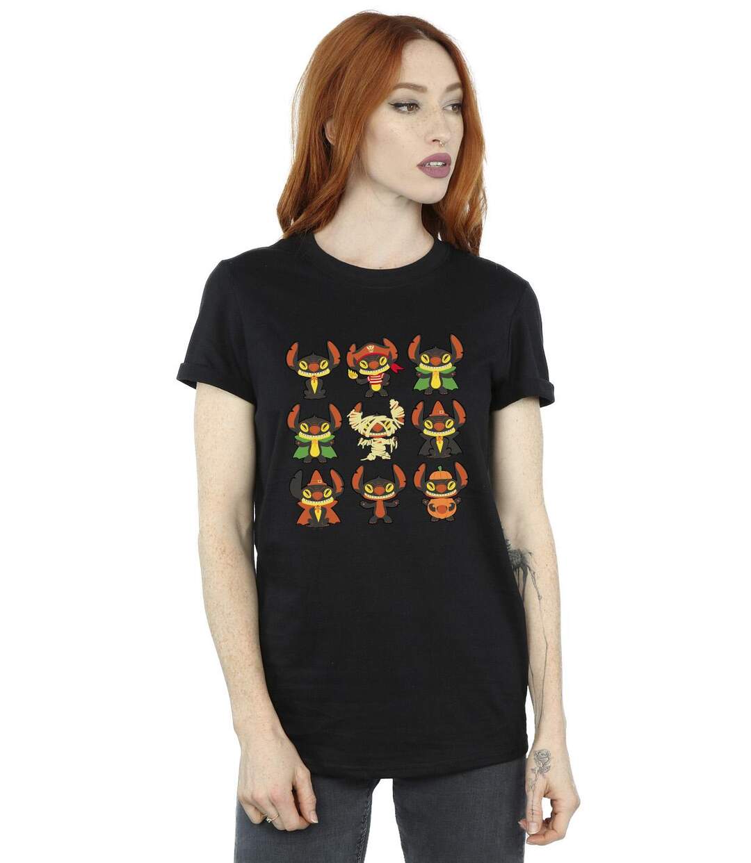 Disney Womens/Ladies Lilo & Stitch Halloween Costumes Cotton Boyfriend T-Shirt (Noir) - UTBI30511-2