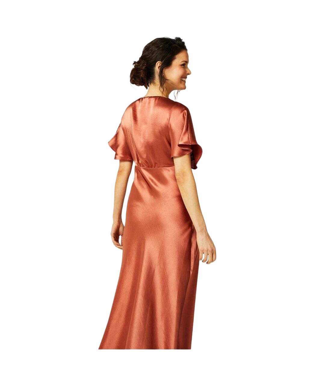 Womens/ladies Satin Fitted Angel Sleeve Maxi Dress Rust Biba-2