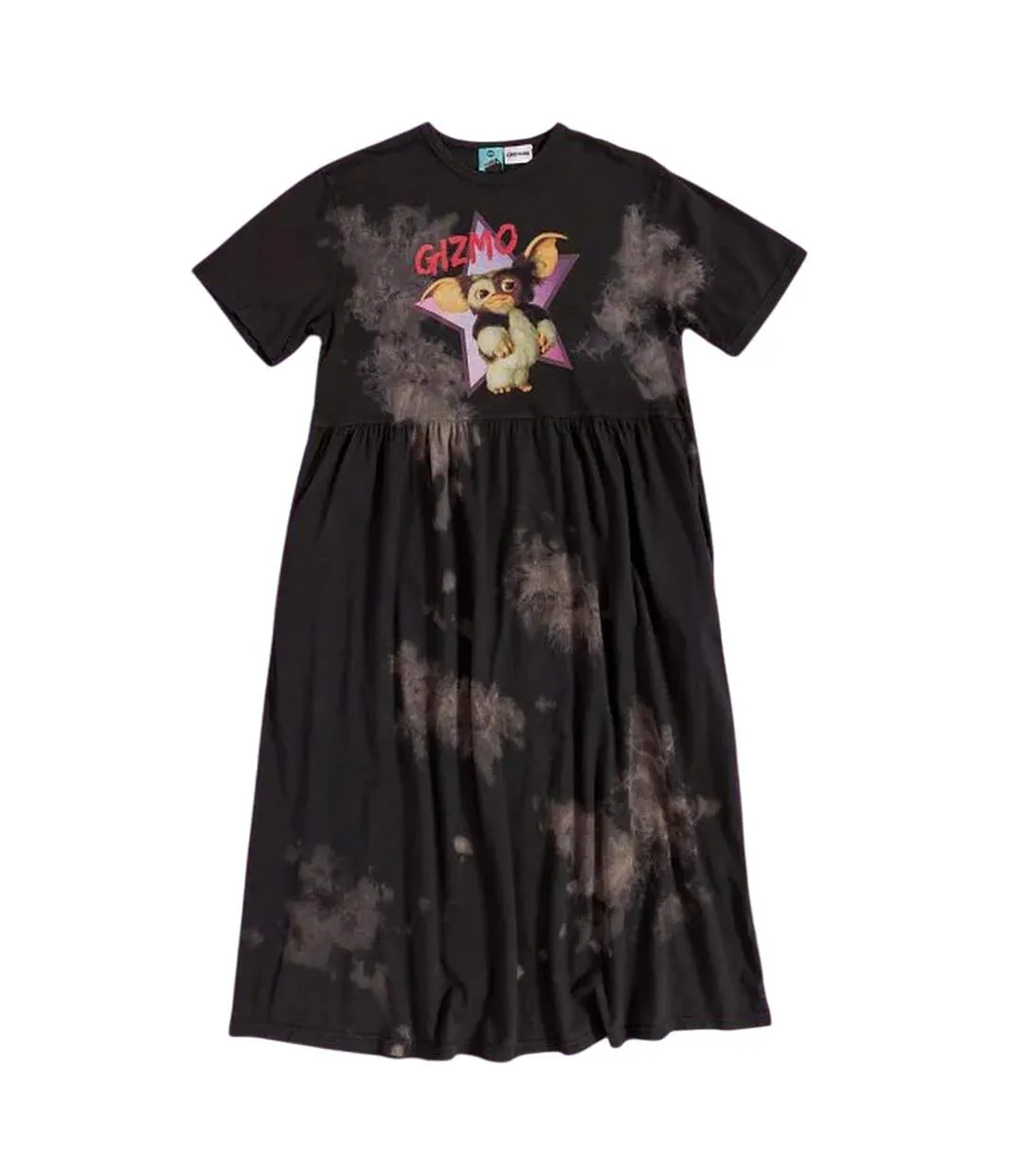 Womens/ladies Gizmo Star Tie Dye Midi Smock Dress Charcoal Gremlins-2
