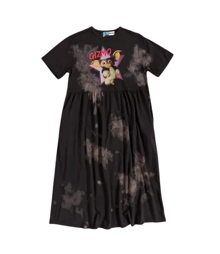 Womens/ladies Gizmo Star Tie Dye Midi Smock Dress Charcoal Gremlins