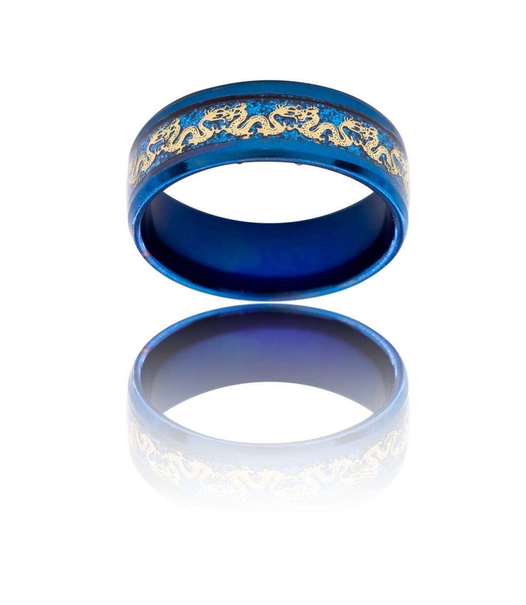 Bague Anneau Homme en Acier Bleu Dragon