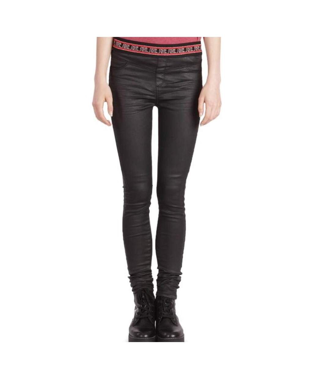 Jean simili cuir slim noir femme kaporal sable-1