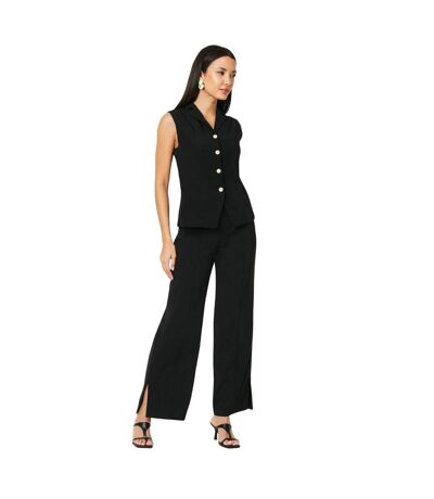 Womens/ladies Side Slit Pintuck Straight Leg Trousers Black Principles