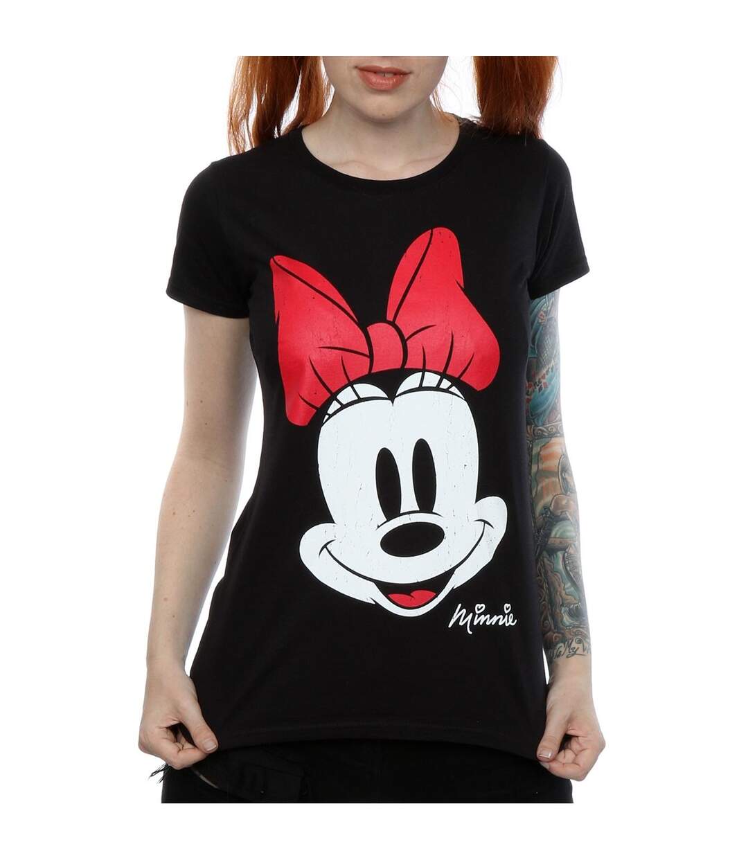 Disney Femme/Ladies Minnie Mouse Distressed Face Cotton T-Shirt (Noir) - UTBI30967-3