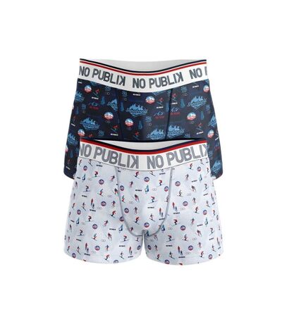 NO PUBLIK Lot de 2 Boxers Homme Coton VINTAGE SKI Gris Bleu