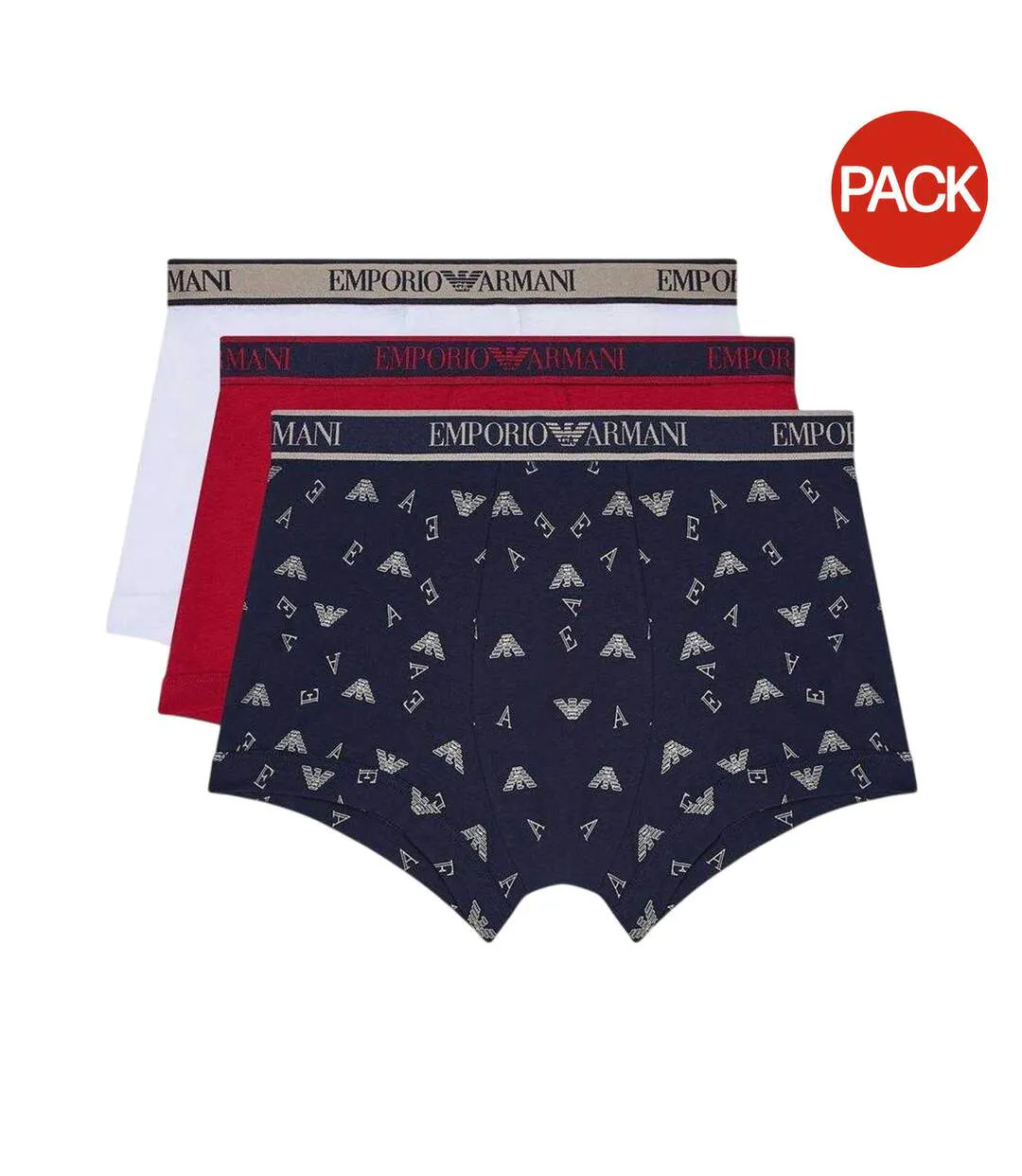 Lot De 3  Boxers Motif/style Logo Core Homme Rouge Bleu Marine Blanc Emporio Armani-3