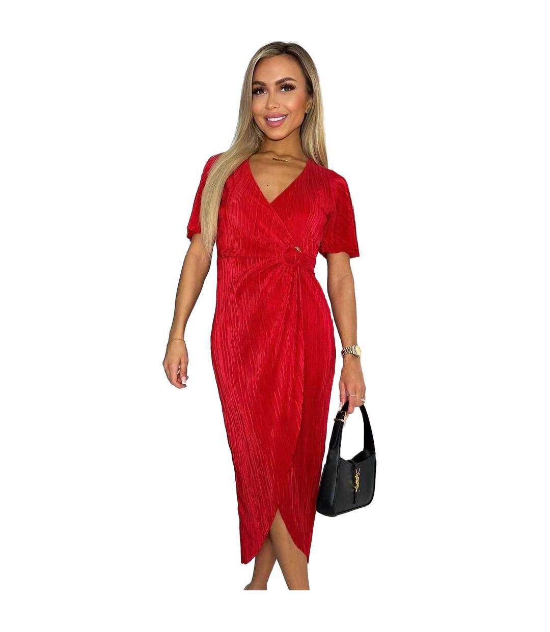 Womens/ladies Plisse Wrap Dress Red AX Paris-2