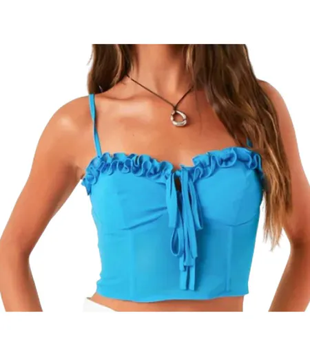 Haut Style Corset Motif/style Lanières Femme Bleu Missy Empire