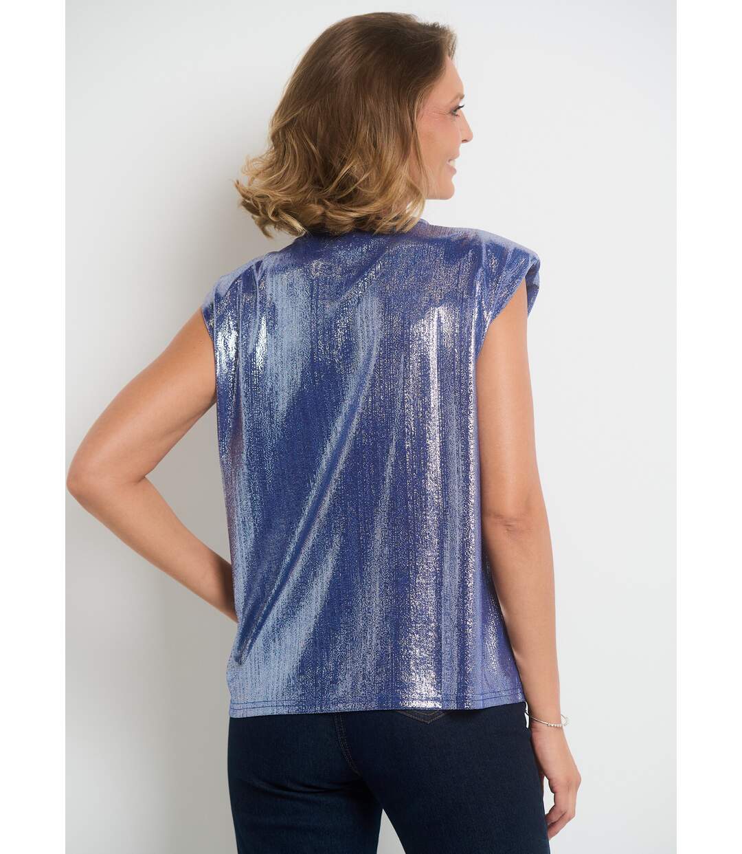 T-shirt métallisé sans manches col rond-2