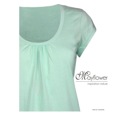 Tee-shirt Mayflower Djibouti4 en coton bio : la douceur du vert sauge et des fronces féminines