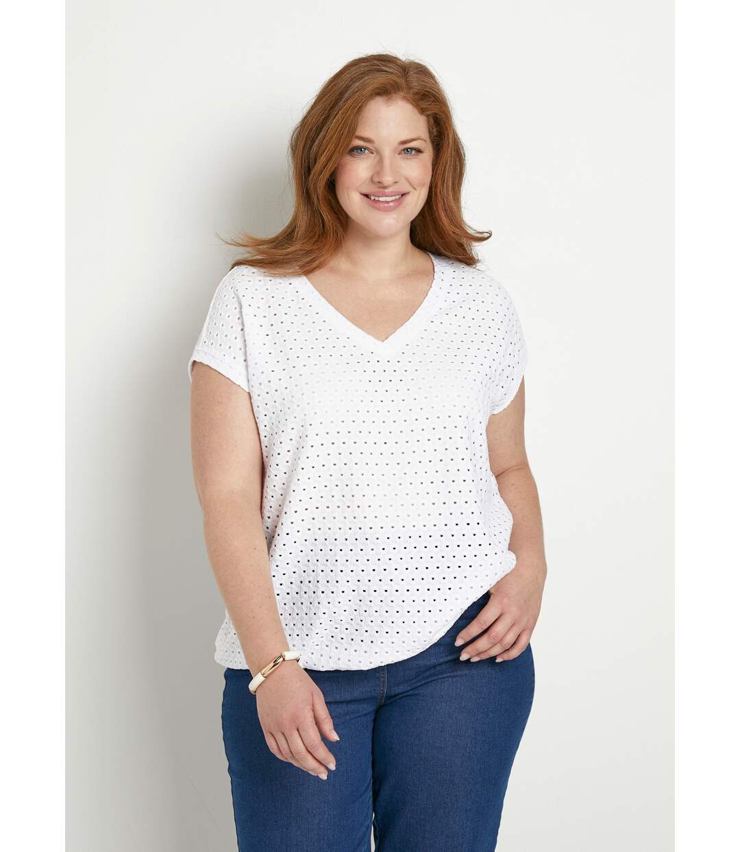 T-shirt ample blousant court uni col V-1
