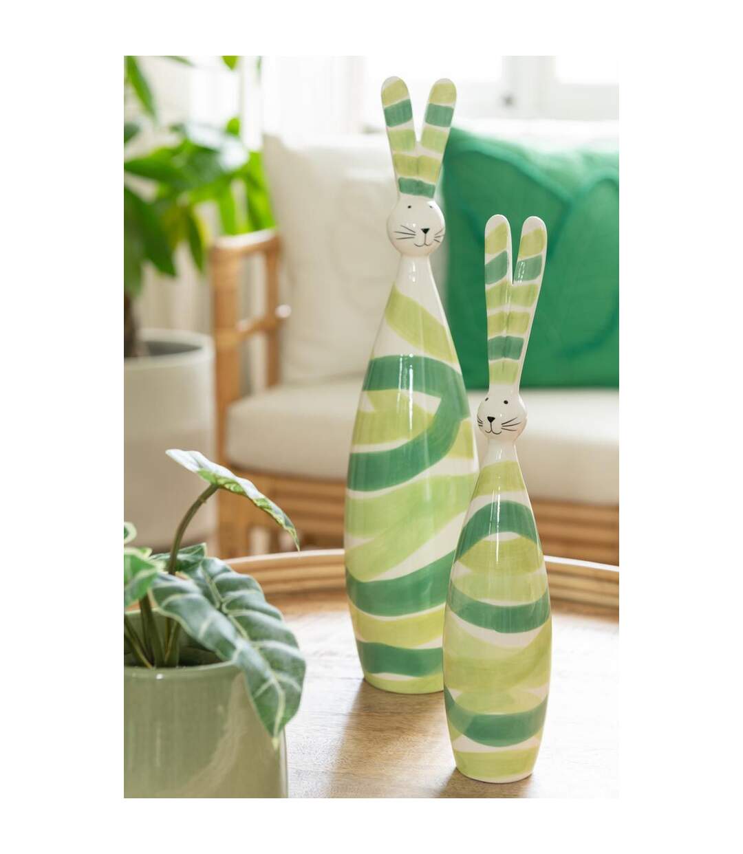 Statuette Déco Lapin en Dolomite Lignes 44cm Vert-3
