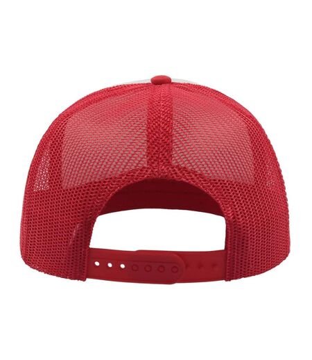 Unisex Snap 90s Flat Visor 5 Panel Trucker Cap White Red Atlantis