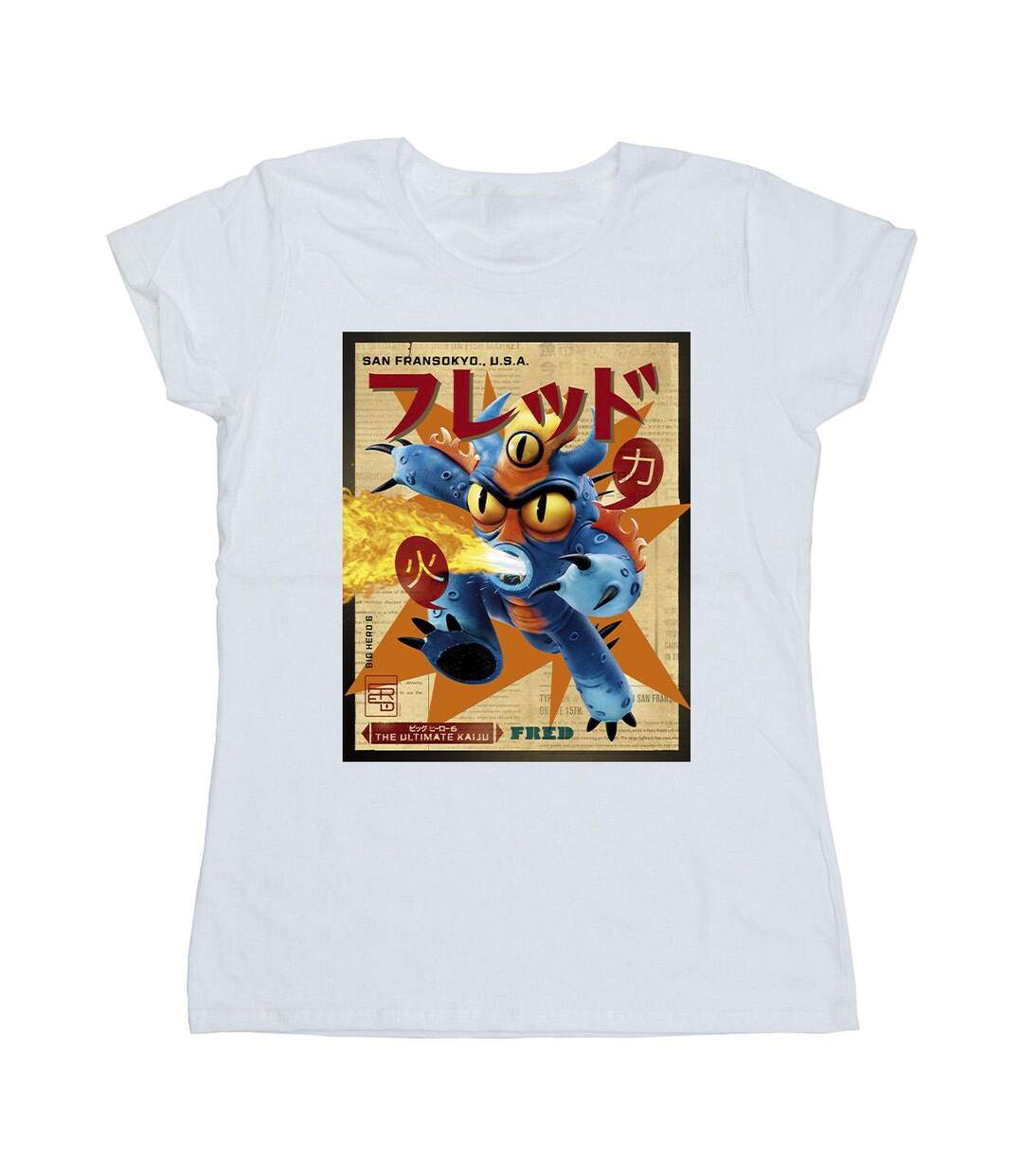 Disney - T-shirt BIG HERO BAYMAX FRED NEWSPAPER - Femme (Blanc) - UTBI13108-1