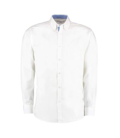 Chemise À Manches Longues Homme Blanc Bleu Kustom Kit