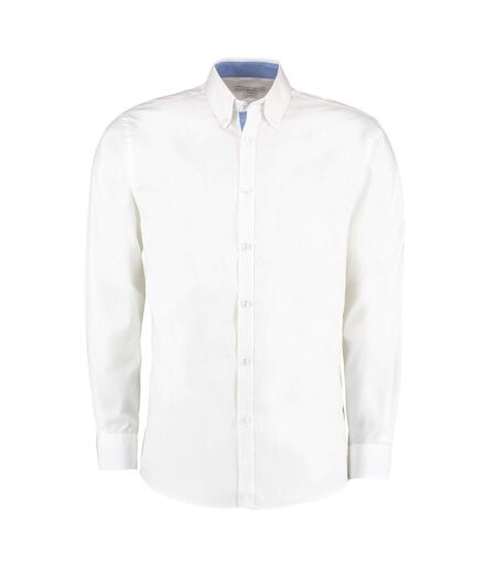 Chemise À Manches Longues Homme Blanc Bleu Kustom Kit