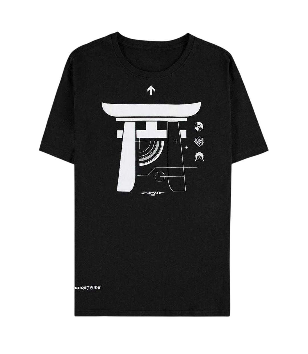 Mens Graphic Print Cotton T-shirt Black Ghostwire: Tokyo-1