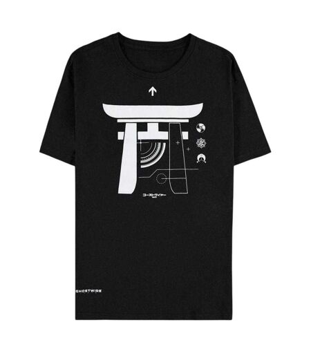 Mens Graphic Print Cotton T-shirt Black Ghostwire: Tokyo