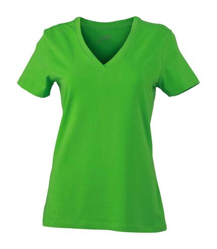 T-shirt col V - extensible - JN928 - VERT CITRON - femme - manches courtes