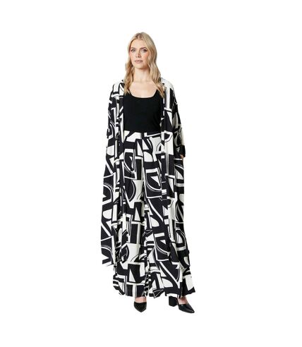 Womens/ladies geometric longline kimono black/white Principles