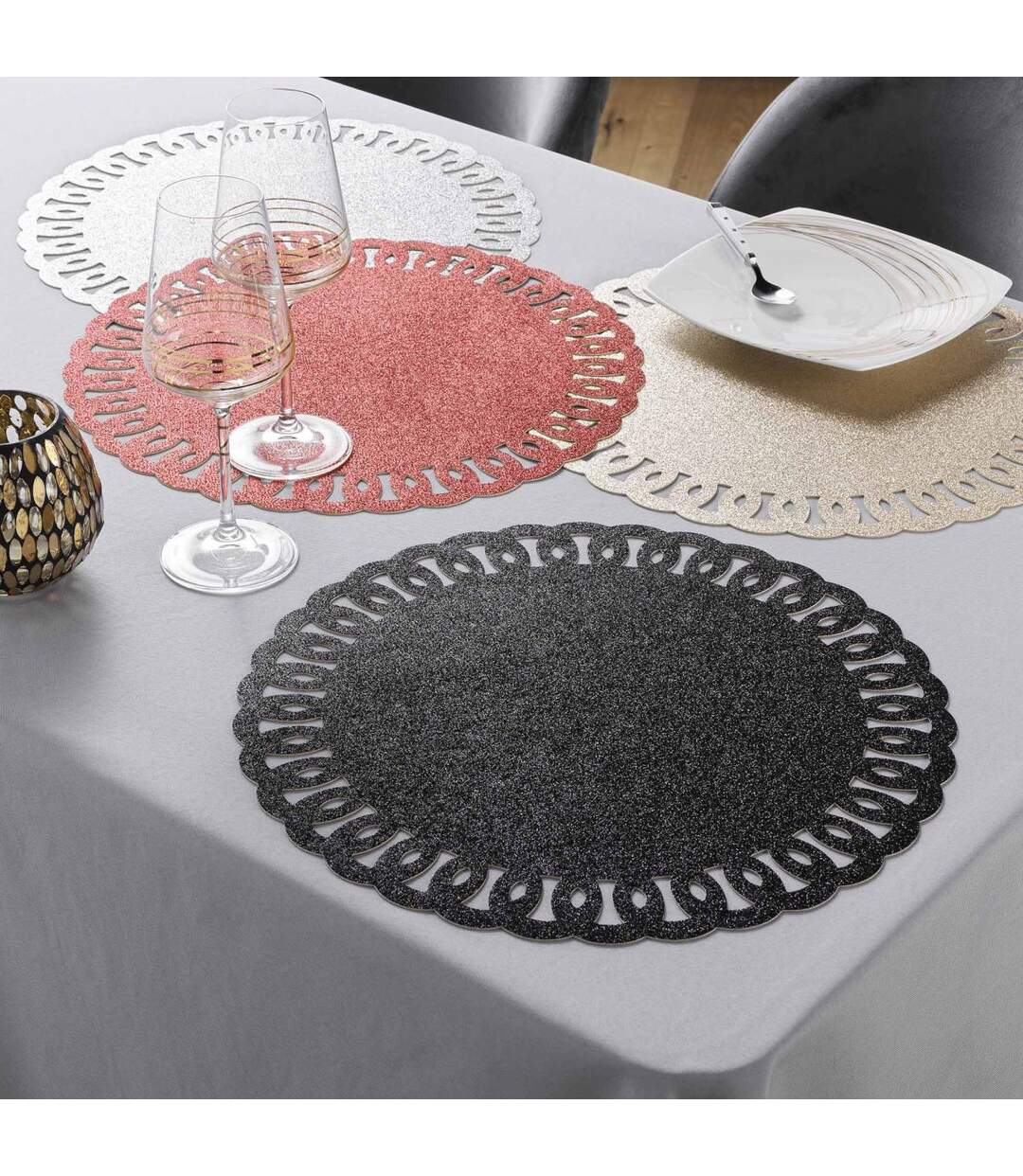 Set de Table Rond à Paillettes Guirlande 38cm Or-3