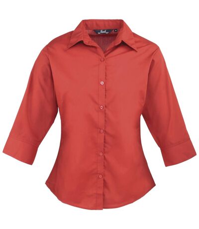Premier 3/4 Sleeve Poplin Blouse / Plain Work Shirt (Red) - UTRW1093