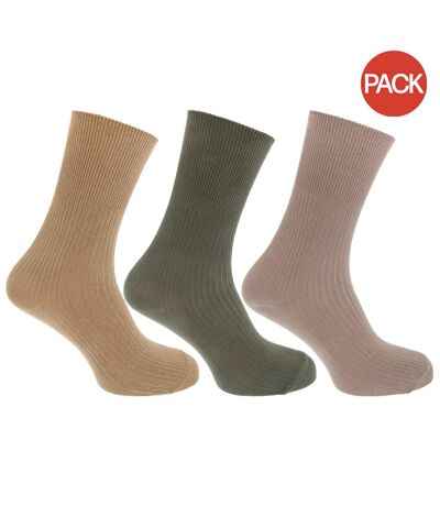 Chaussettes non élastiquées 3 paires homme beige/vert Universal Textiles