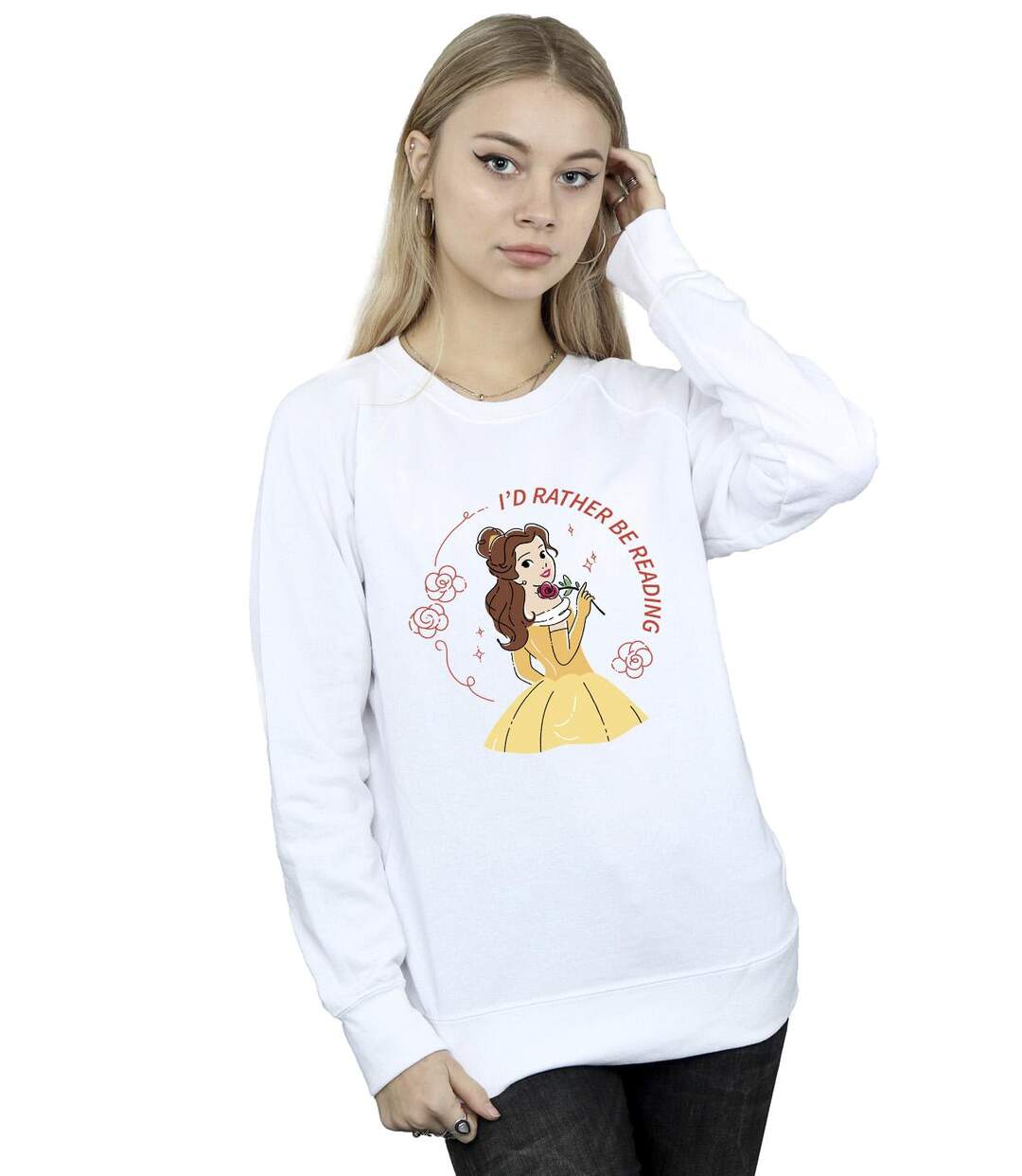 Disney Sweatshirt Femme/Ladies Beauty And The Beast I'd Rather Be Reading (La Belle et la Bête, je préfère lire) (Blanc) - UTBI10444-2