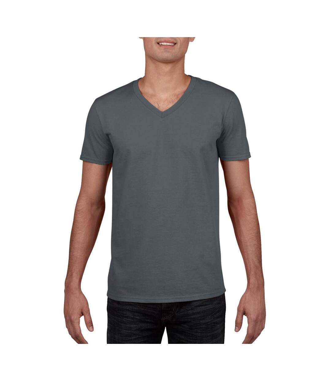 T-shirt À Manches Courtes Et Col En V Homme Gris Foncé Gildan-1