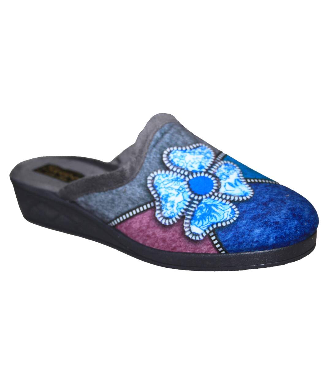 Sleepers Womens/Ladies Kimberly Flower Trim Mule Slippers (Grey/Purple/Blue/Silver) - UTDF1430