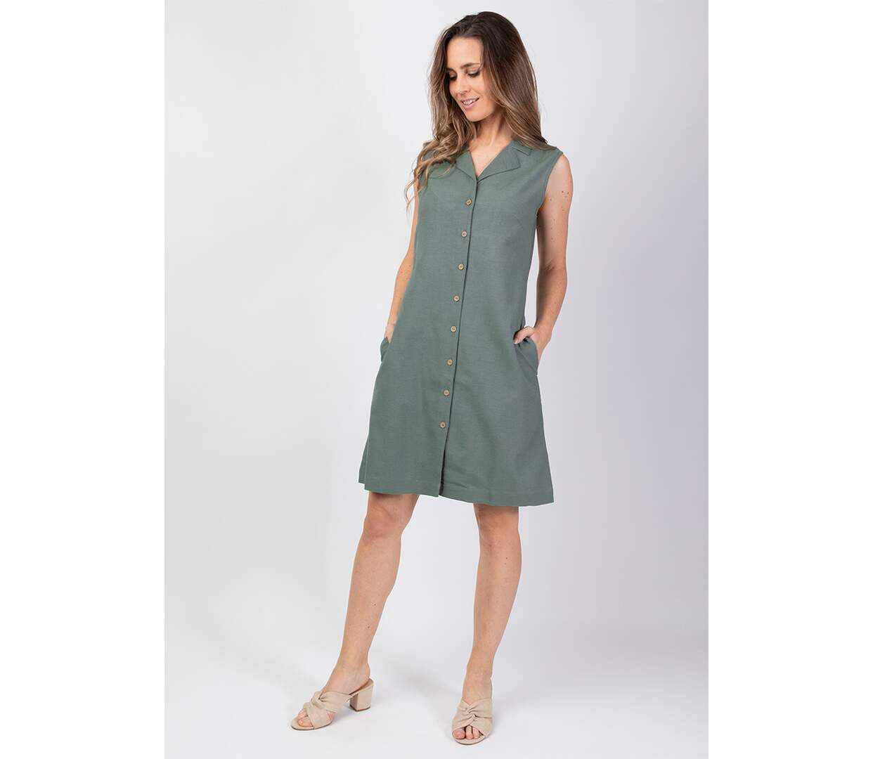 Robe courte style tailleur CELINE unie kaki Coton Du Monde-2