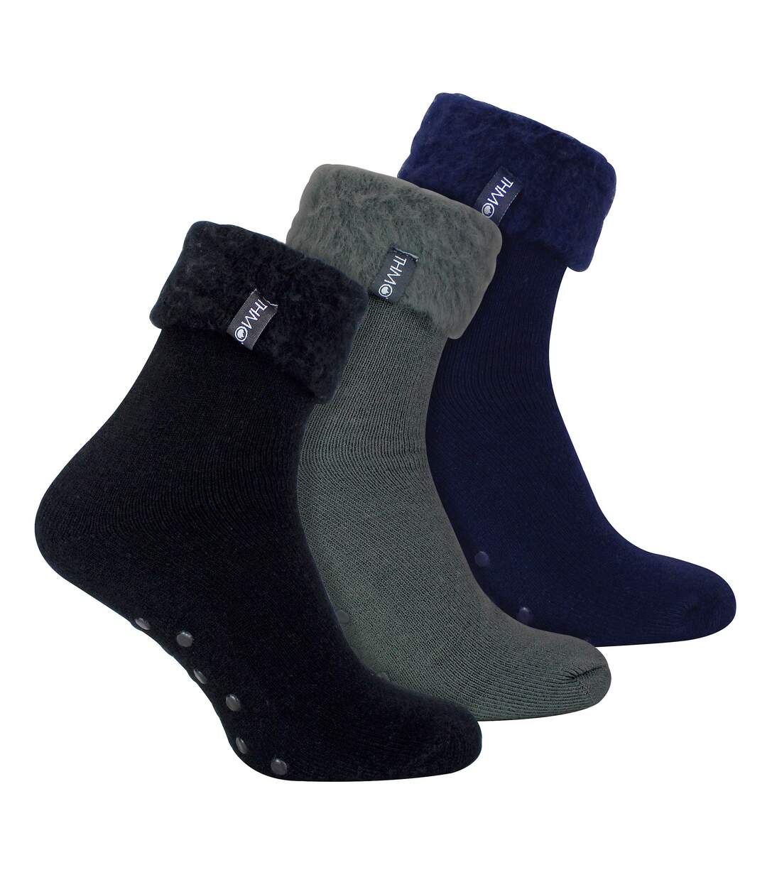 THMO - 3 Paires Homme Chaussettes de Lit Antidérapantes Maison-1