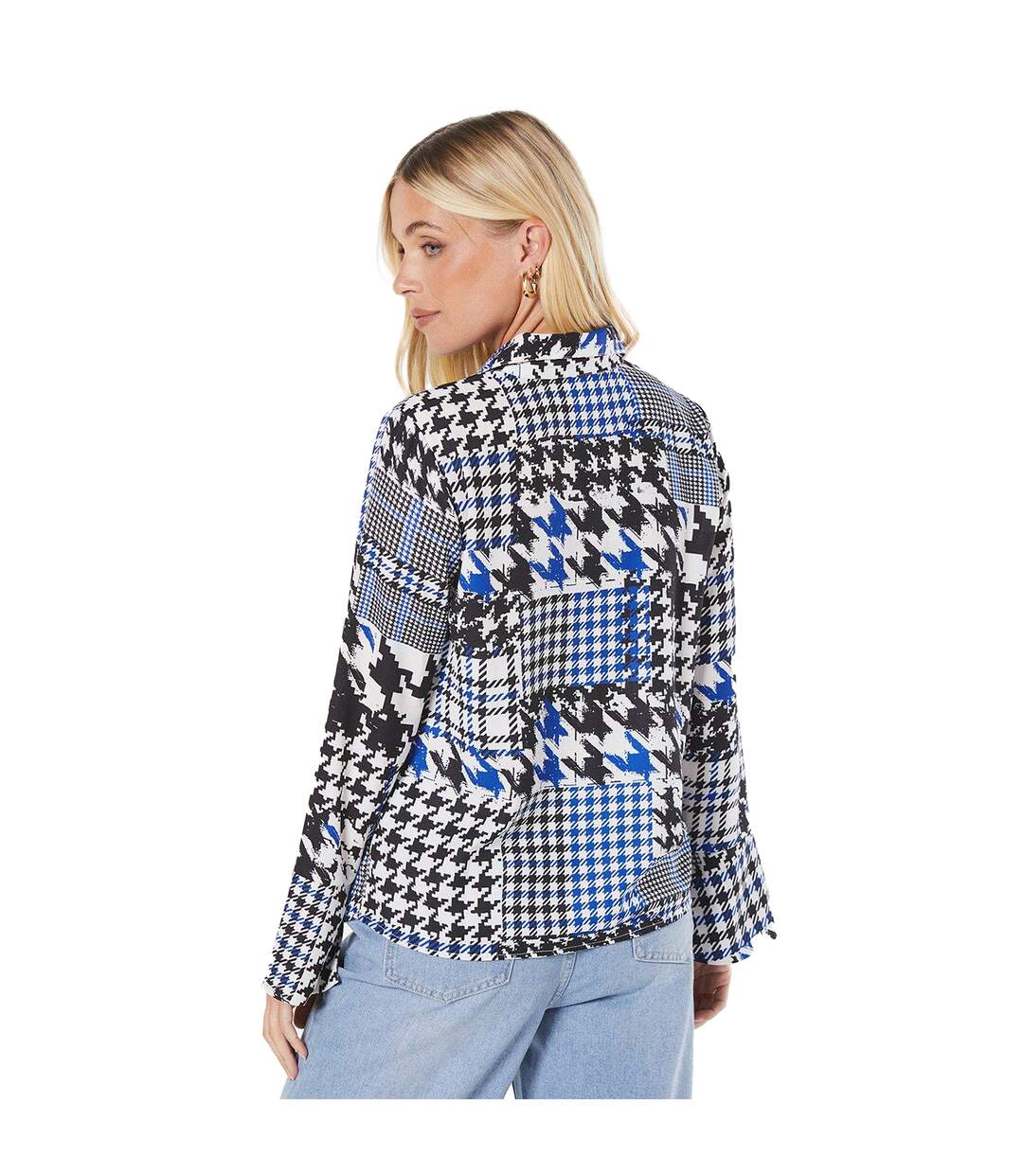Womens/ladies dogtooth collared petite shirt monochrome Principles-2