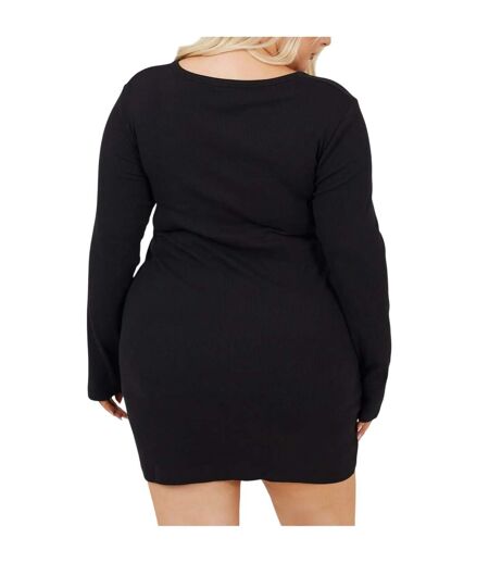 Womens/ladies V Neck Long-sleeved Mini Dress Black Brave Soul