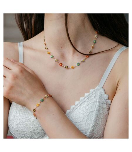 Silver Colourful Daisy Sun Flower Charms Indie Summer Boho Choker Necklace