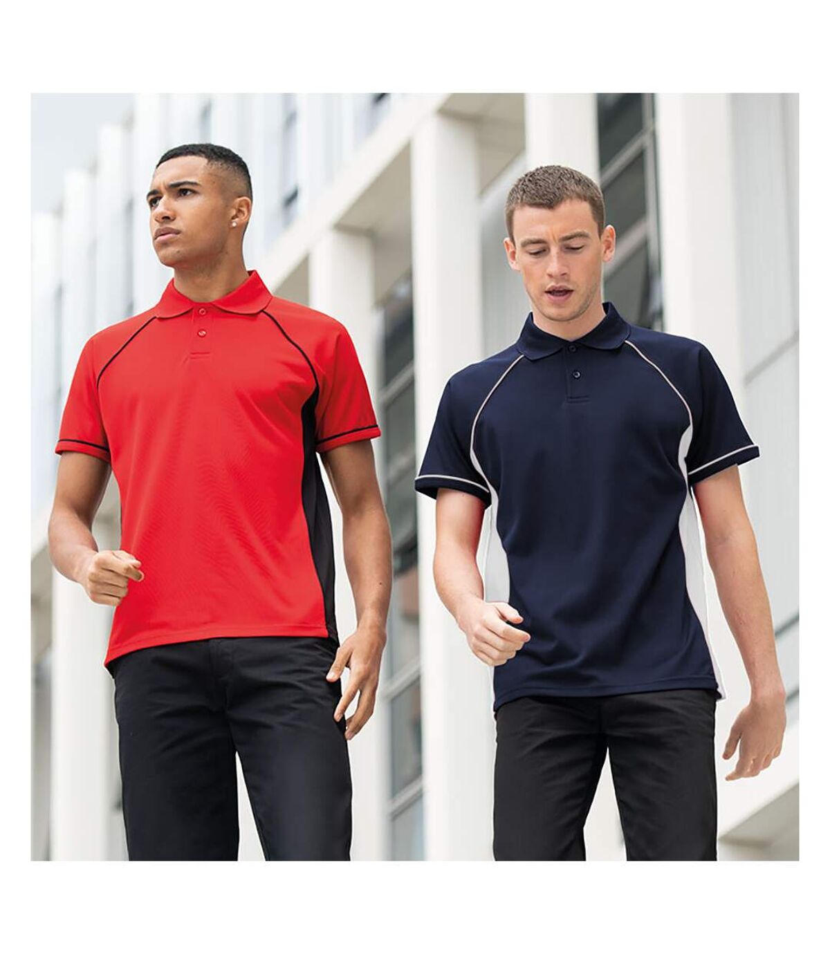 Finden & Hales Mens Panel Performance Sports Polo T-Shirt (Navy/White)